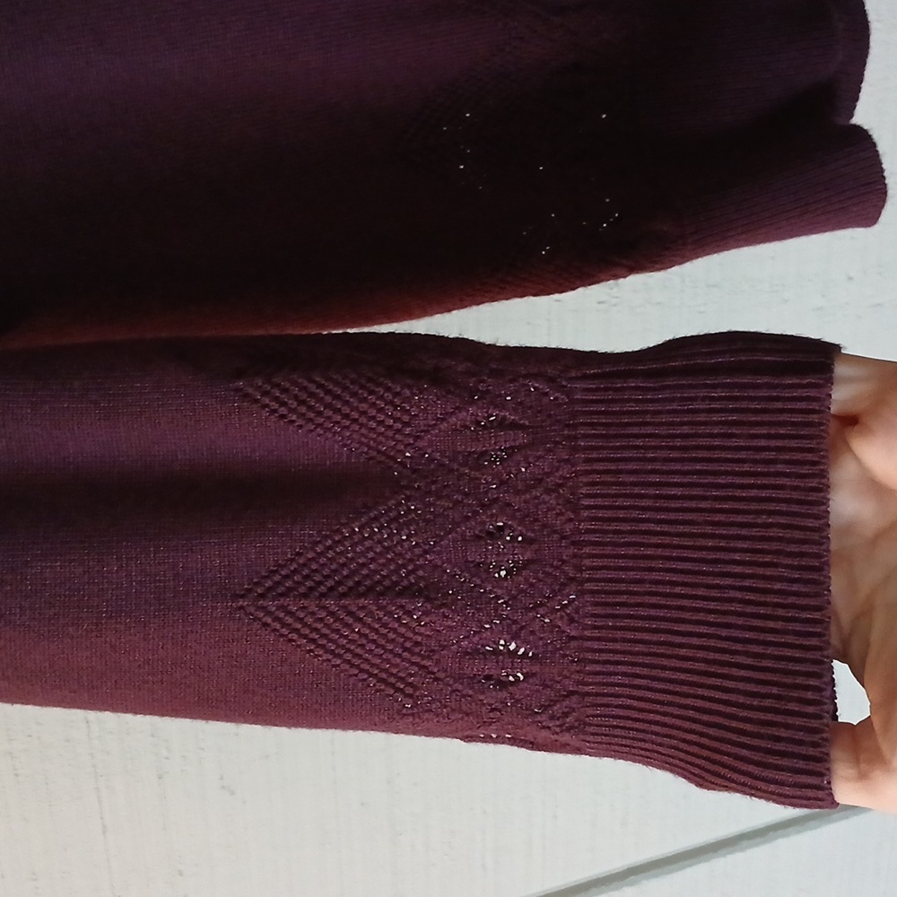 LOFT Women's Deep Purple Open Knit Cardigan Size Large - Picture 5 of 8
